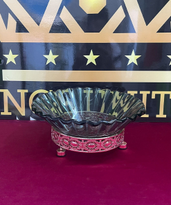 Bowl thủy tinh tròn sóng khía kèm chân kê vàng (Đường kính 45cm)
