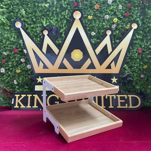 Kệ gỗ vàng chân đế trắng Mẫu 1 hai tầng (40x31x3, 40x35x3, cao 30cm)